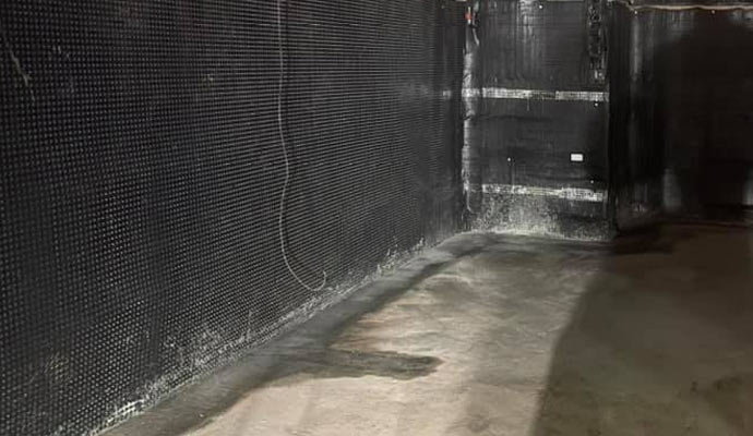 Black waterproof basement wall