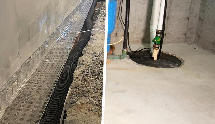 Collage of basement drainage and sump pump