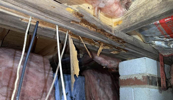 Damaged rotten wood in crawl space