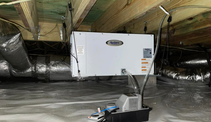 Installed dehumidification system in the crawl space