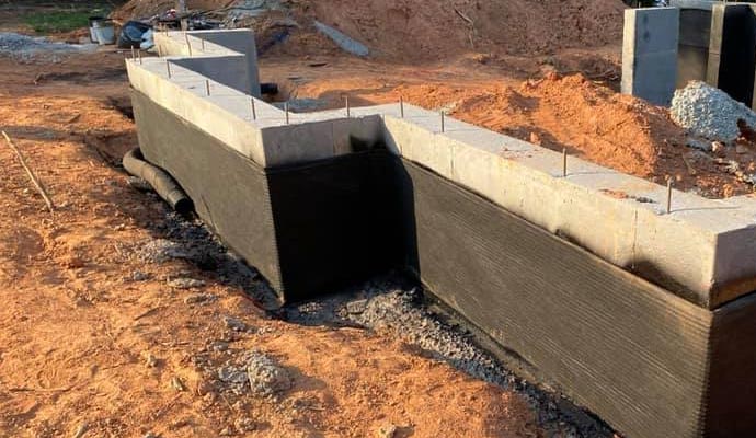 Newly constructed waterproofed foundation