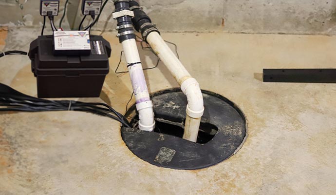 Installed sump pump discharge line