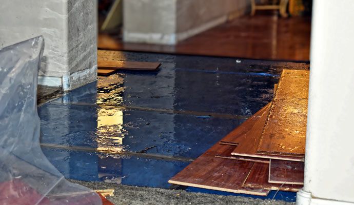 Water damaged wooden floor
